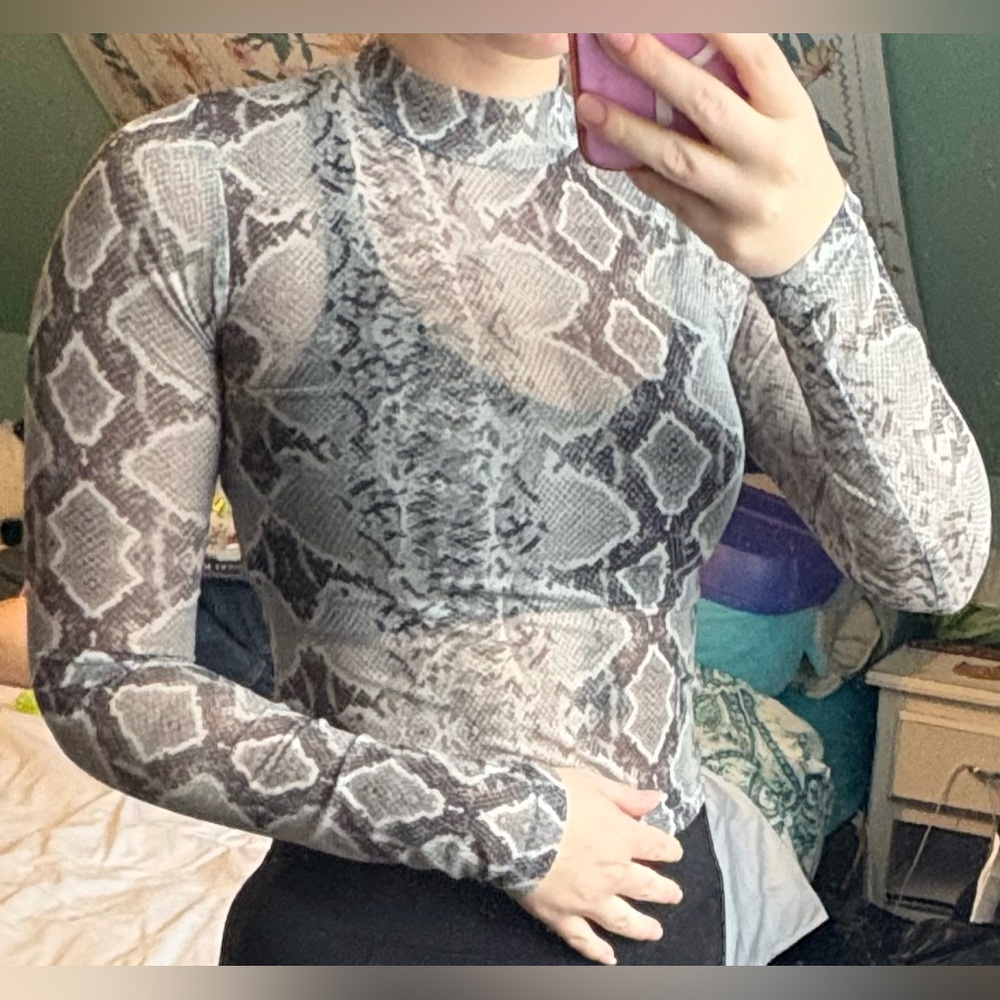 Streetwear Society Snake Print Top - Black and Gray